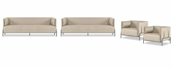 Hellbeige Arbeitszimmer Möbel Designer 2x 3-Sitzer Leder Sessel 4tlg