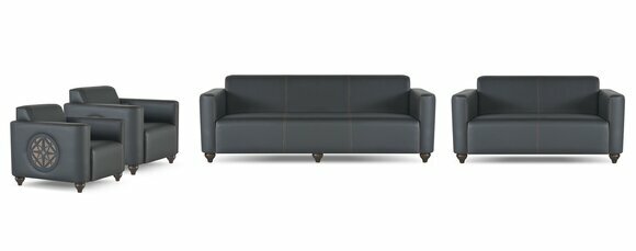 Arbeitszimmer-Set 4tlg 3-Sitzer 2-Sitzer 2x Sessel Schwarz Einfarbig