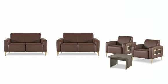 Arbeitszimmer-Set 5tlg 2x 2-Sitzer 2x Sessel Couchtisch Wohnzimmer Braun