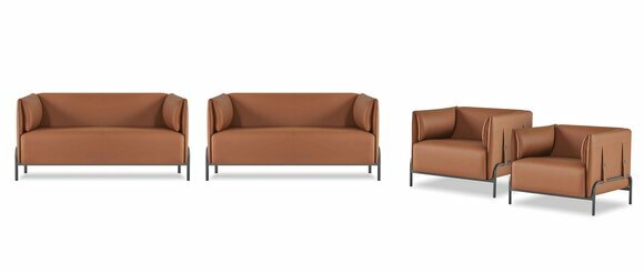 Arbeitszimmer-Set 4tlg 2x Sessel mit 2x Sessel Braun Ainfarbig Modern