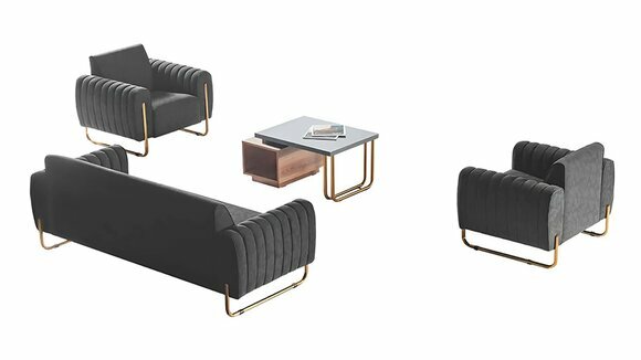 Arbeitszimmer Stoffsofas Set 3-Sitzer 2x Sessel Couchtisch Modern Stil