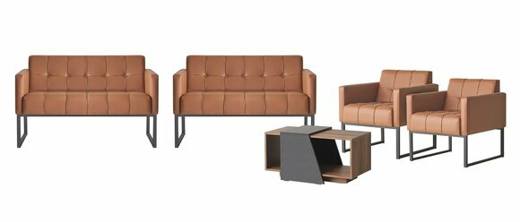 Arbeitszimmer-Set 5tlg Braun 2x 2-Sitzer 2x Sessel Couchtisch Grau Stil