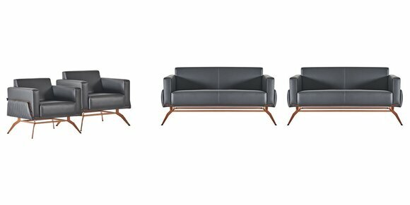 Sofas 4tlg Arbeitszimmer Set 2-Sitzer Sessel Grau Einfarbig Wohnzimmer