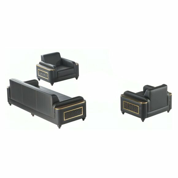 Sofa-Set 3tlg 3-Sitzer 2x Sessel Schwarz Farbe Wohnzimmer Arbeitszimmer