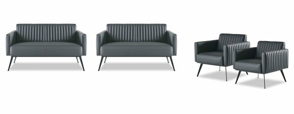 Arbeitszimmer-Set 4tlg 2x 2-Sitzer 2x Sessel Schwarz Einfarbig Modern