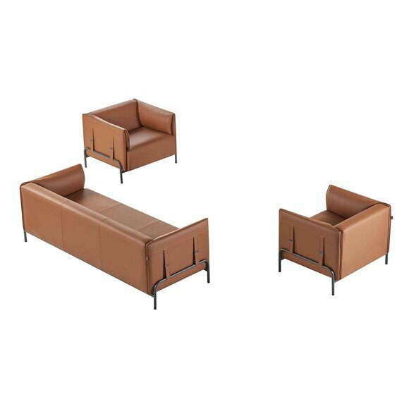 Bürositzmöbel-Set 3tlg 3-Sitzer mit 2x Sessel Arbeitszimmer Braun Farbe