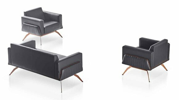 Sofa-Set 3tlg 2-Sitzer mit 2x Sessel Grau Einfarbig Arbeitszimmer Modern