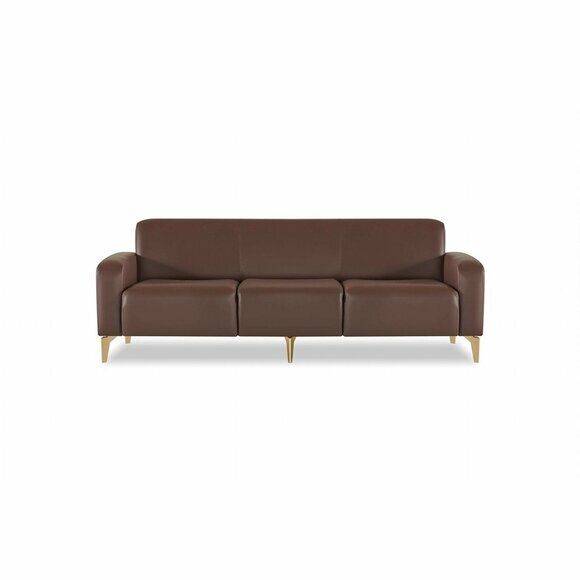Sofa 3-Sitzer Braun Einfarbig Edelstahl Gold Fuße Arbeitszimmer Modern