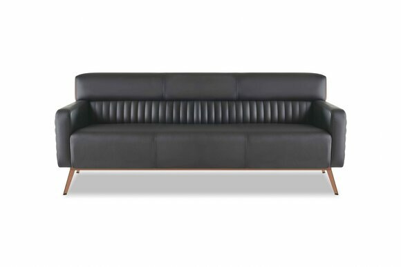 Arbeitszimmer 3-Sitzer Sofa Schwarz Einfarbig Modern Design Wohnzimmer