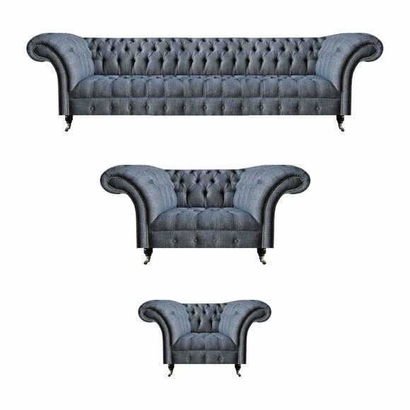Hellgraue Chesterfield Sofas Designer Garnitur Wohnzimmer Couchen 3tlg