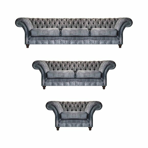 Chesterfield Graue Textilgarnitur Wohnzimmer Sofas Designer Couchen