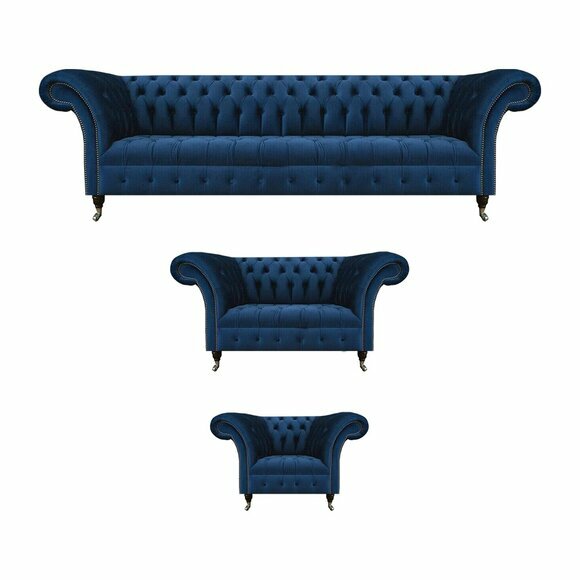 Komplette Dunkelblaue Chesterfield Couchen Designer Sessel 4-Sitzer 3tlg