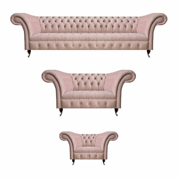 Komplette Rosa Chesterfield Sitzgarnitur Polster Viersitzer Textil Sessel