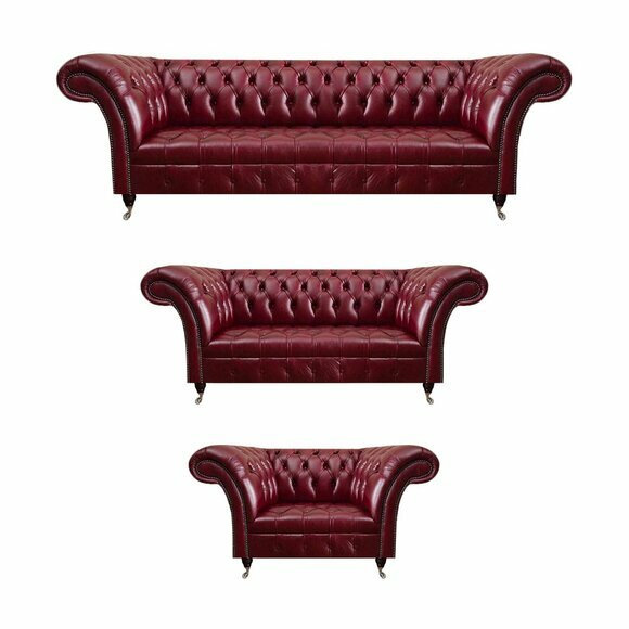 Rote Chesterfield Sofas Edle Wohnzimmer Ledercouchen Lehnsessel 3tlg