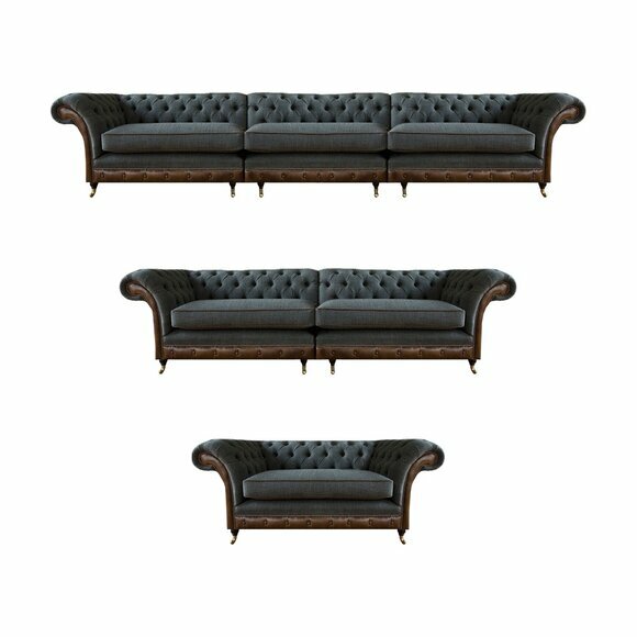 Graue Luxus Chesterfield Garnitur Polstermöbel Designer Sofas 3tlg Set