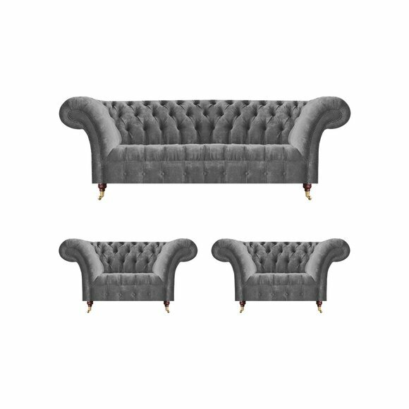 Graue Wohnzimmer Sesselgarnitur Edler Dreisitzer Designer Couchen 3tlg
