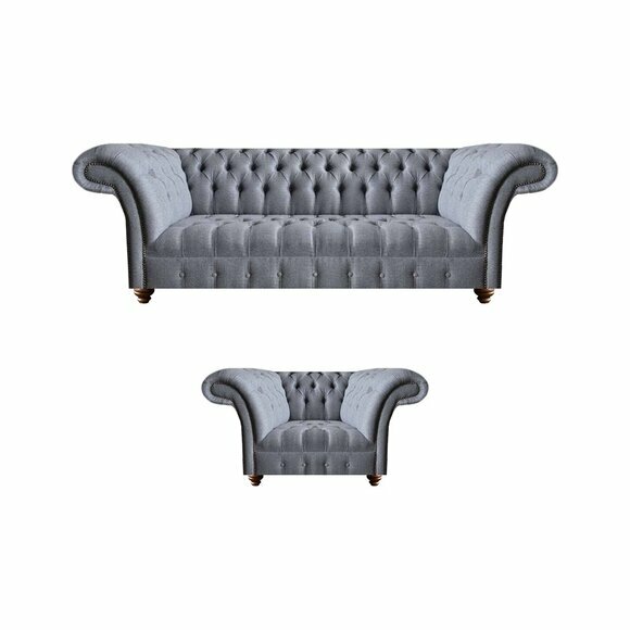 Chesterfield Designer Graue Polstergarnitur Moderne Textilcouchen 2tlg
