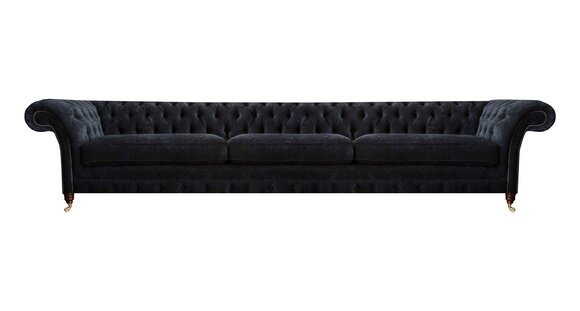 Schwarzer Chesterfield Dreisitzer Sofa Luxuriöse Wohnzimmer Couchen