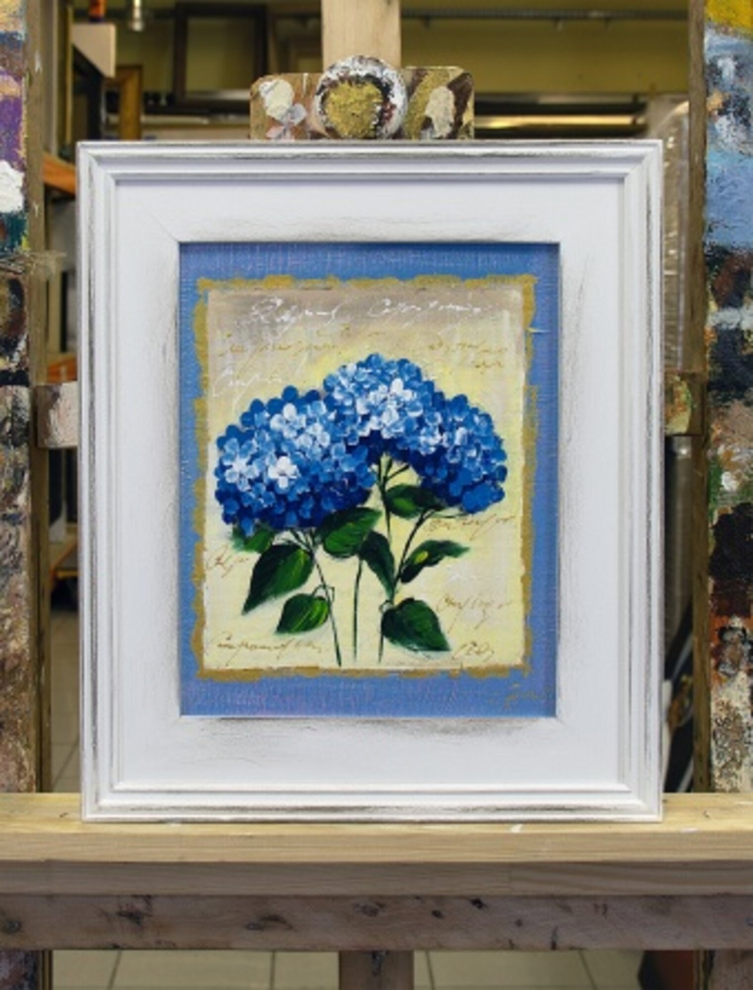 Blaue Hortensie Handarbeit Ölbilder Gemälde Leinwand Ölbild Bild G119859