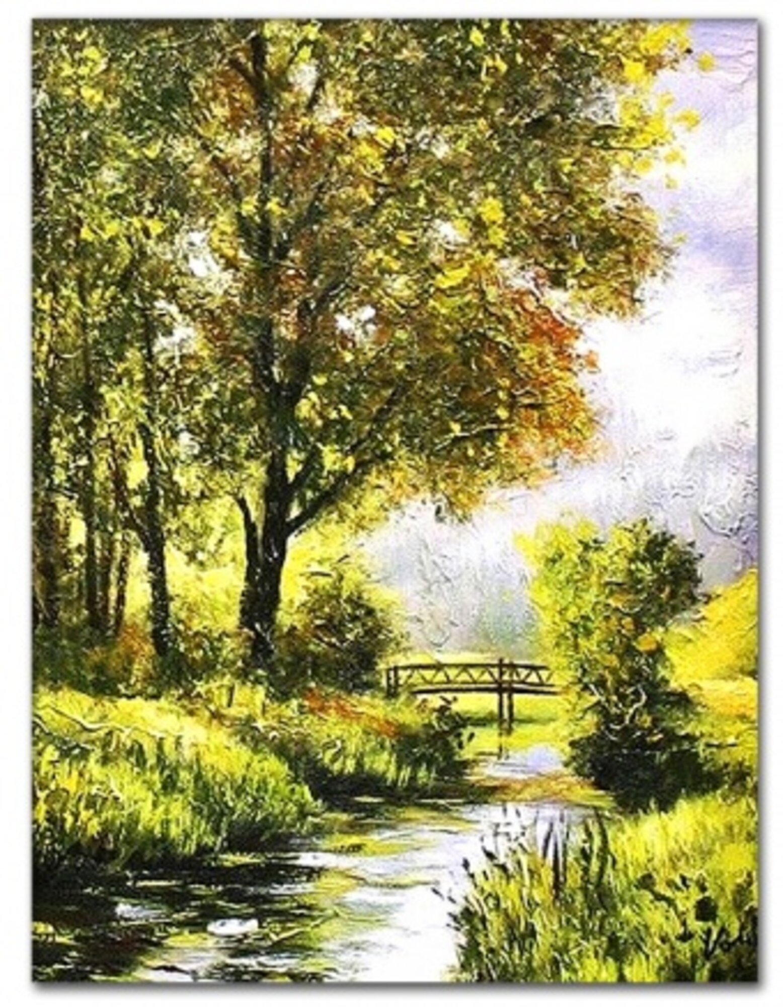 „Brücke im Grünen“ Handarbeit Ölbilder Gemälde Leinwand Ölbild G119042