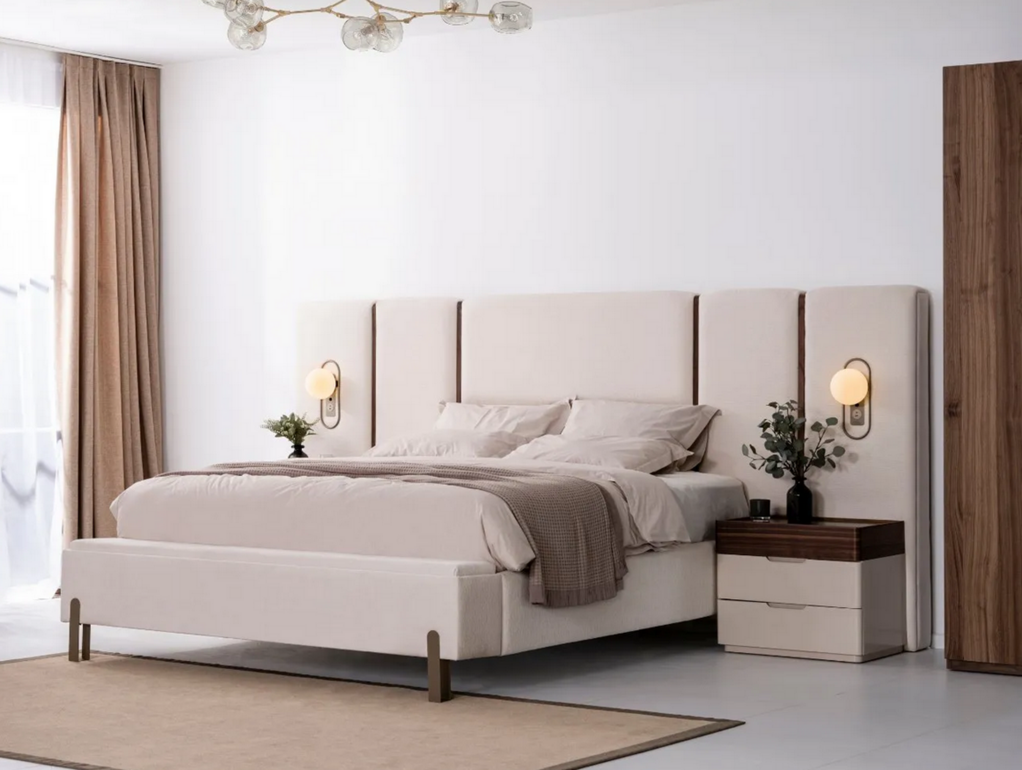 Exklusives Schlafzimmer Set Designer Polster Bett 2x Nachttische 3tlg