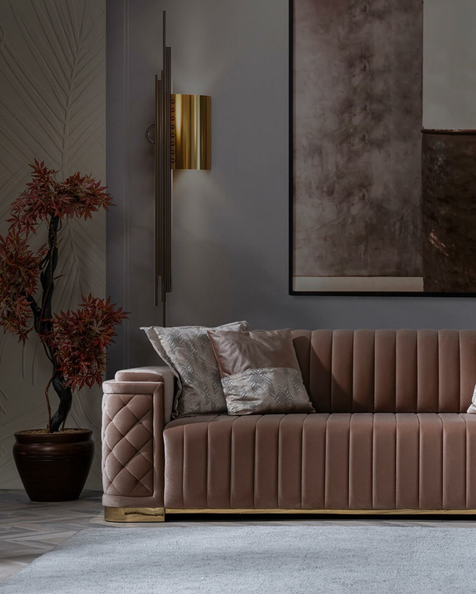 Sofa 3 Sitzer Couch Polster Sitz Garnitur Leder Textil Rosa Neu Modern