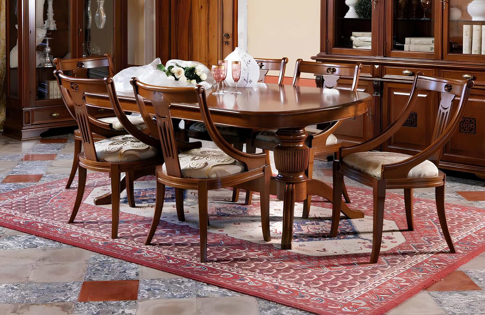 Esstisch + 4 Stühle Esszimmer Set Essgruppe Klassischer Tisch 7tlg Set Stuhl neu