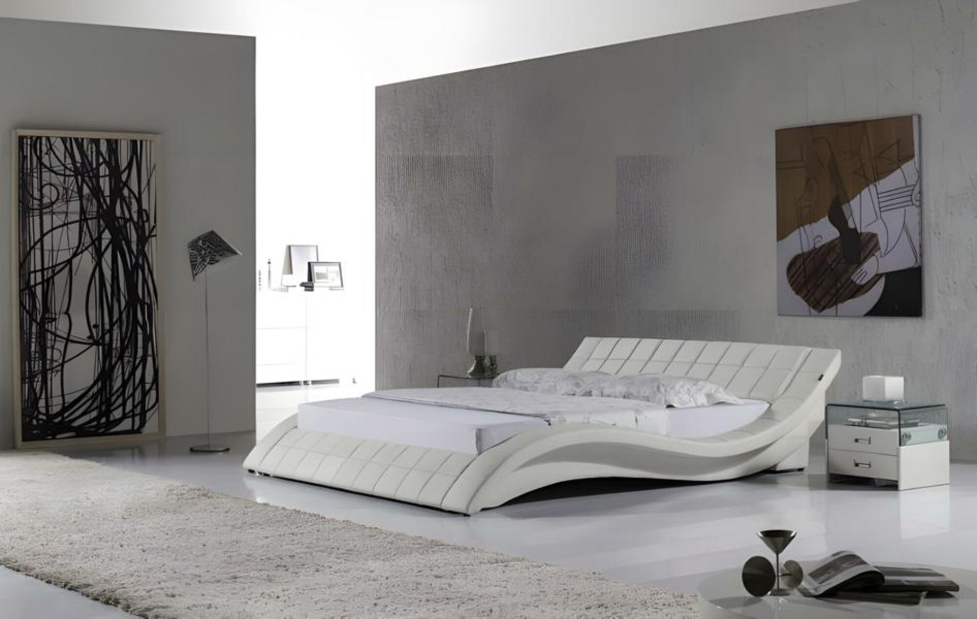 Bett Weiß Schlafzimmer JV Möbel Liegefläche 180x200 Schlafzimmer Kunstleder