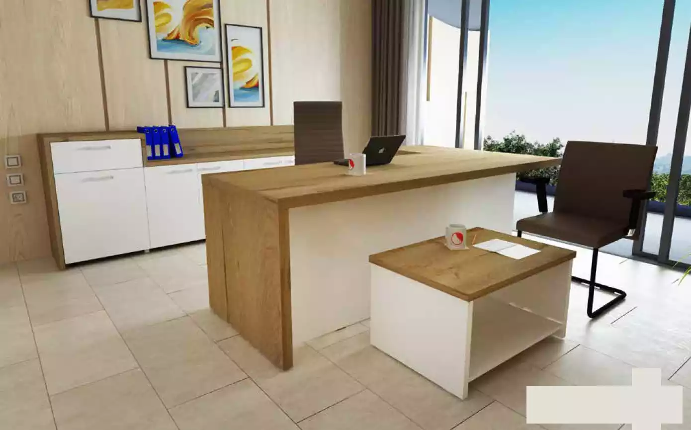 Büro Modernes Set Eckschreibtisch brauner Couchtisch Aktenschrank 3tlg.