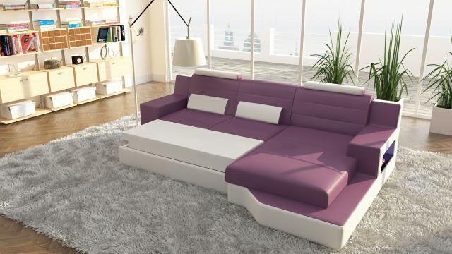 Designer Leder Textil Polster Garnitur Wohnlandschaft L-Form Sofa Couch Ecksofa