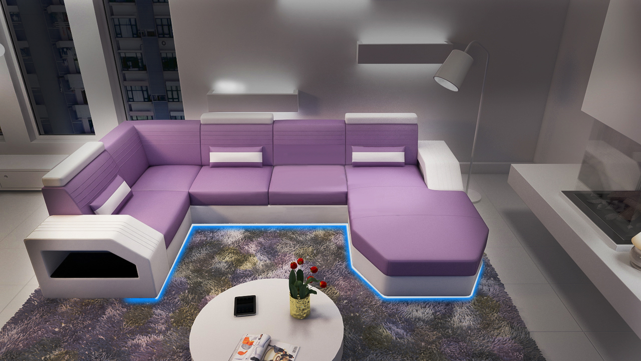 Designer Leder Stoff Textil Polster Garnitur Wohnlandschaft Neu Sofa Ecksofa