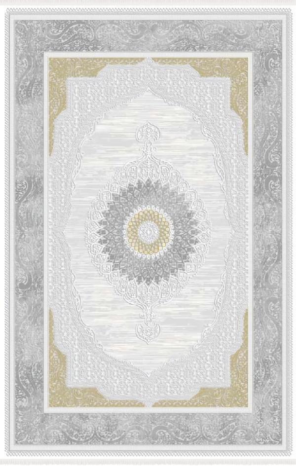 Kunstfaserteppich Teppich Wohnzimmerteppich Bordüre Ornament Gold Grau 160 x 230