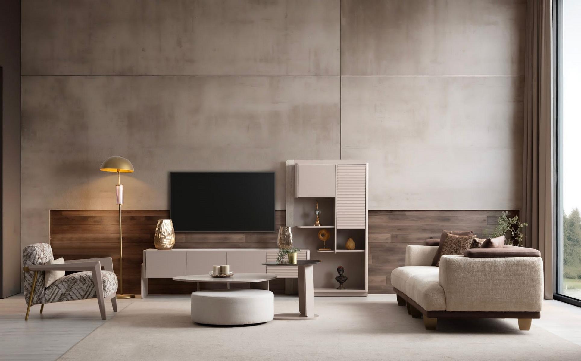 Komplette Wohnzimmer Garnitur 3-Sitzer Couchtisch Hocker Sessel 5tlg