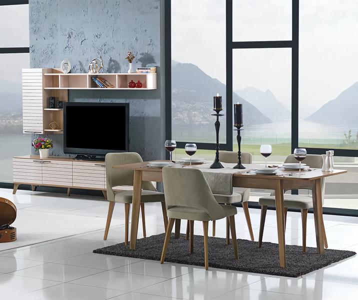 Esstisch 4х Stühle Modern Holzmöbel Wohnwand Esszimmergruppe Wandregal Design