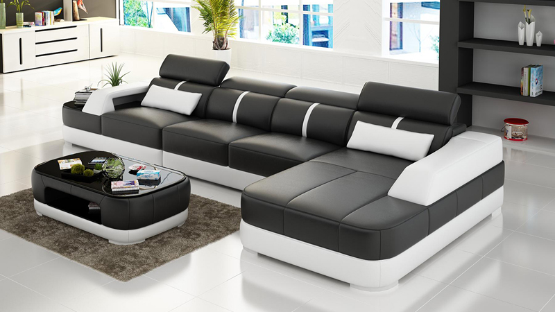 Ledersofa Polster Sitz Eck Sofa Garnitur Wohnlandschaft Wohnzimmer Couch mit USB