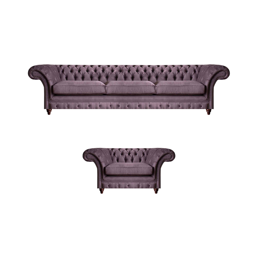 Lila Chesterfield Polstergarnitur Stilvoller Dreisitzer Textil Sessel