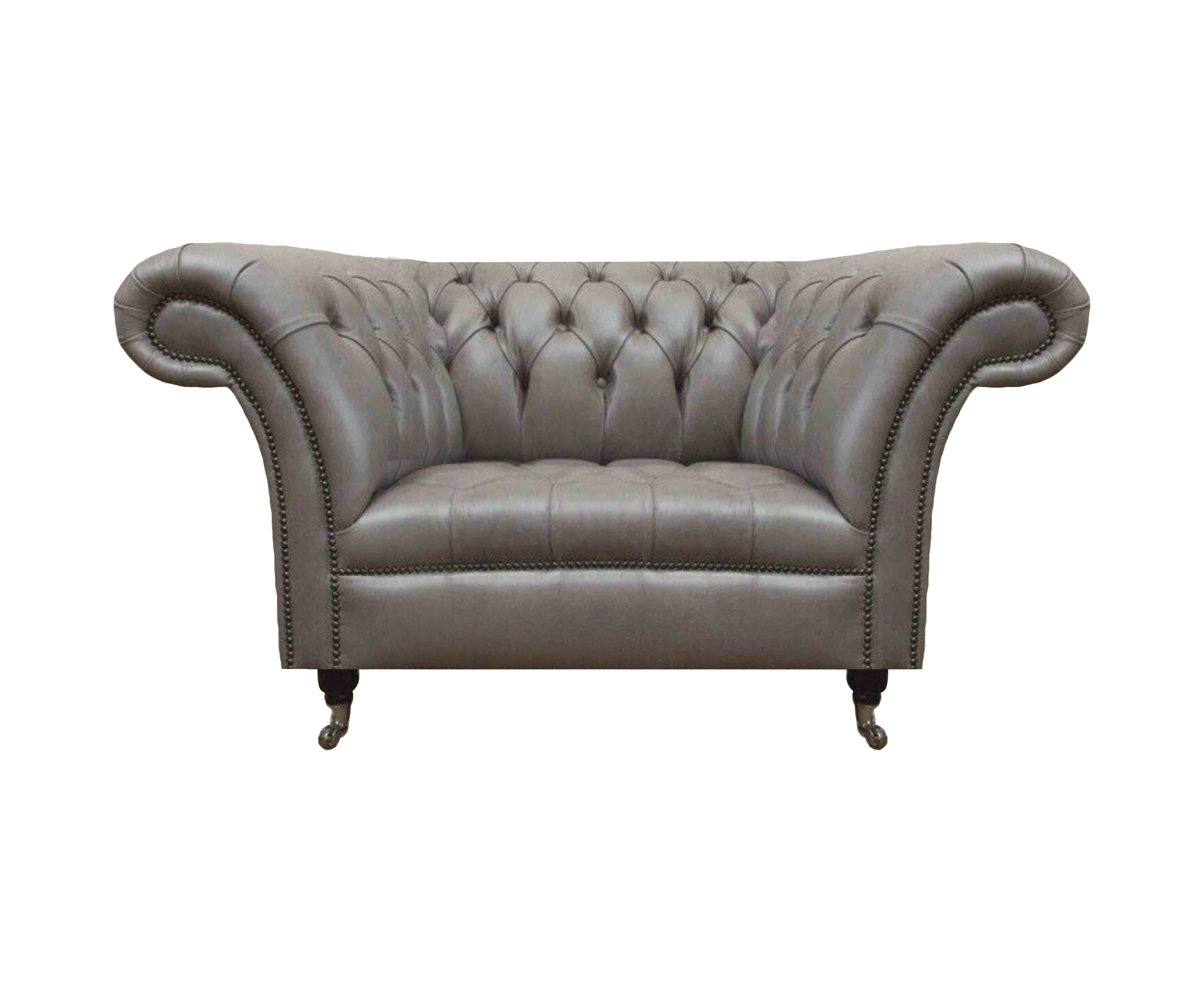 Grauer Chesterfield Lehnsessel Ledersessel Einsitzer Wohnzimmer 1-Sitzer