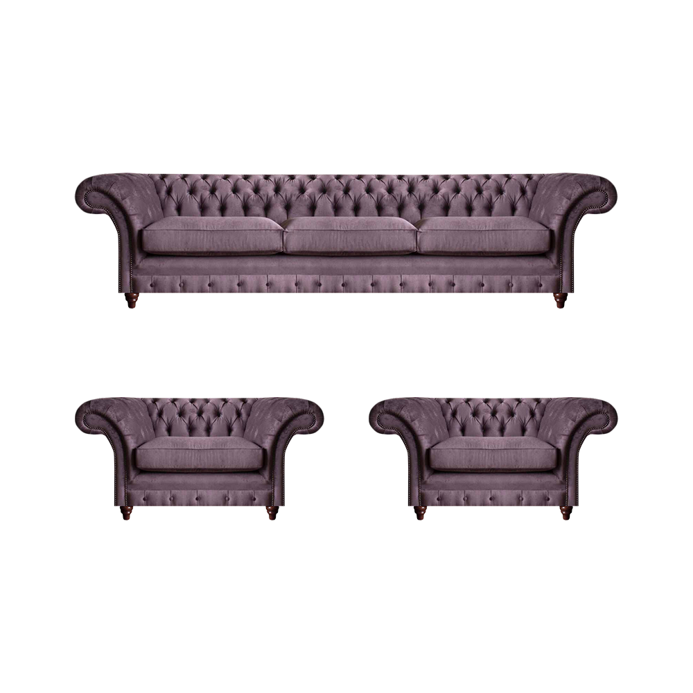 Schicke Chesterfield Lila Sofagarnitur Polstermöbel 3tlg Edles Couch Set