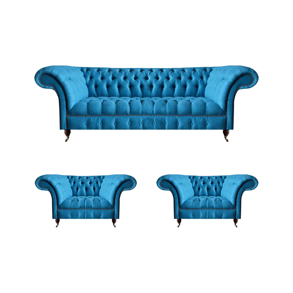 Wohnzimmer Chesterfield Sitzgarnitur Edler Dreisitzer 2x Polstersessel