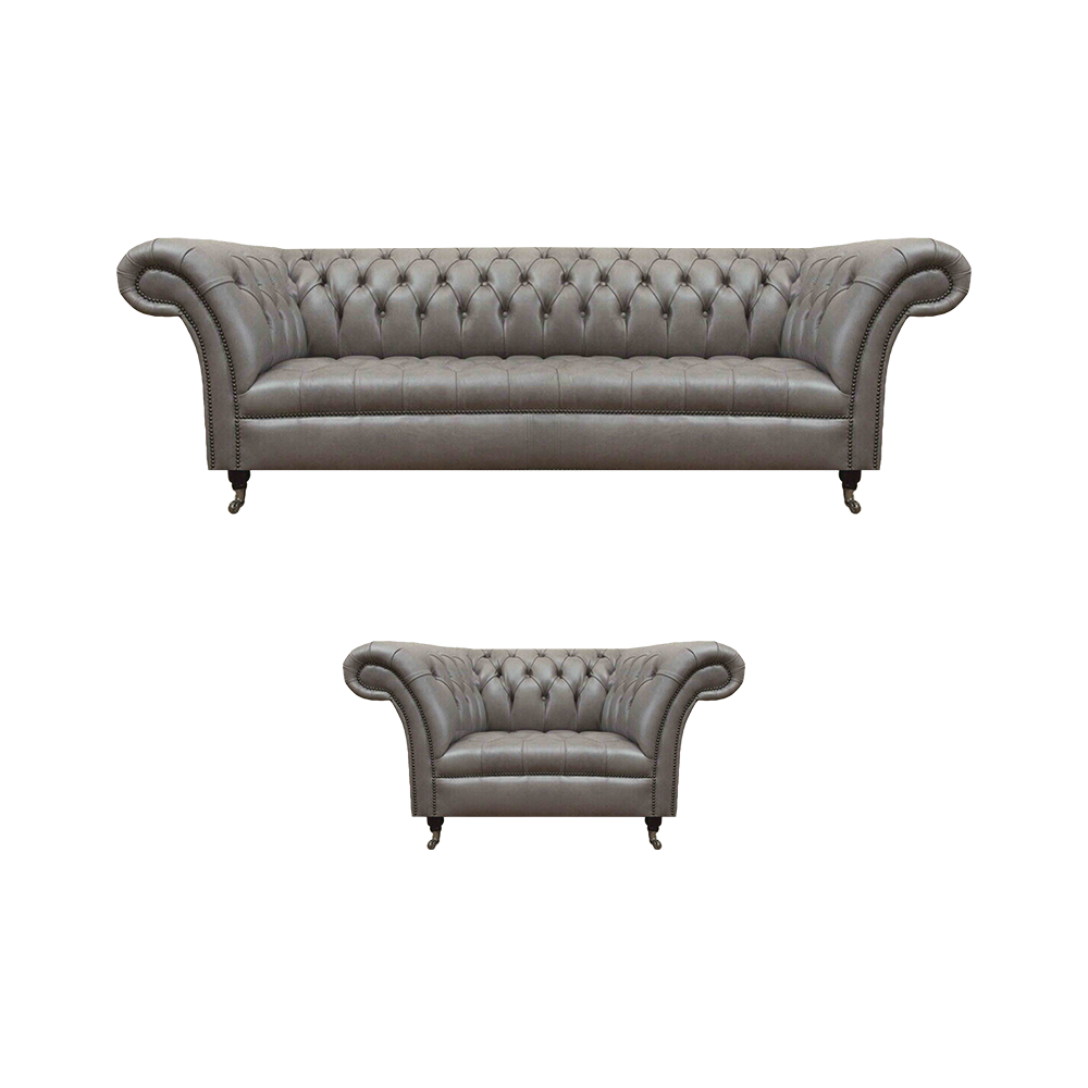 Designer Chesterfield Ledergarnitur Dreisitzer Sofa Edler Sessel 2tlg