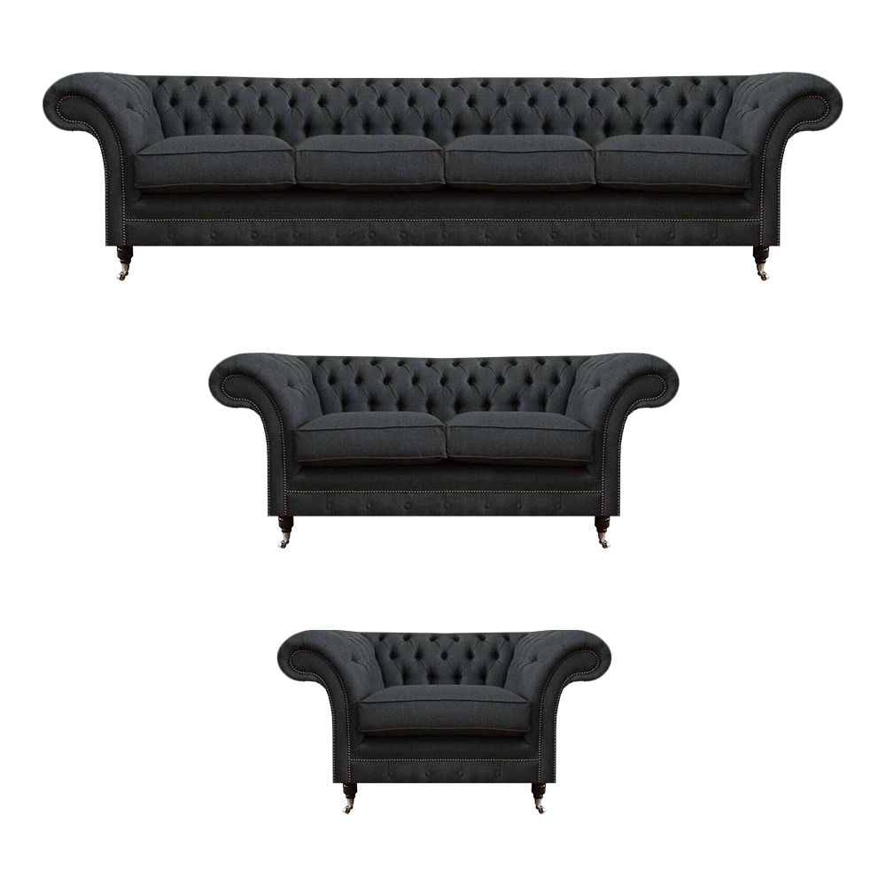 Chesterfield Graue Posltergarnitur Wohnzimmer Sitzmöbel Lehnsessel Sofas
