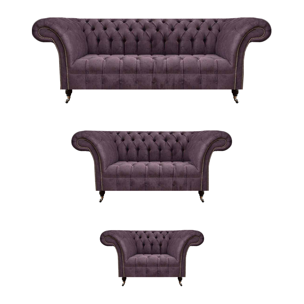 Dunkellila Chesterfield Garnitur Edler Dreisitzer Moderner Lehnsessel