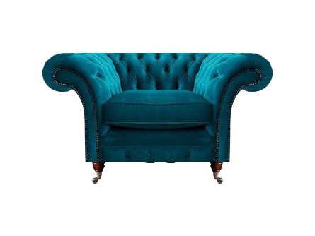 Sessel Blau Luxus Stil Chesterfield Wohnzimmer Polster Stoff Modern Textil