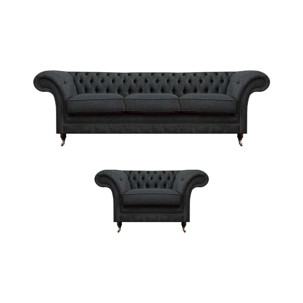 Chesterfield Polster Sitzgarnitur Designer 3-Sitzer Schicker Lehnsessel