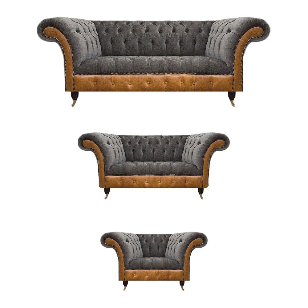 Grau-Braune Chesterfield Stoffsofas Designer Wohnzimmer Polster Möbel