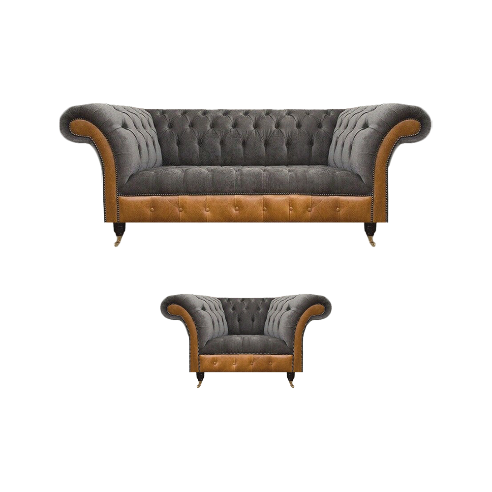 Wohnzimmer Chesterfield Sofagarnitur Polster Textil Sitzer 3-Sitzer Sofa