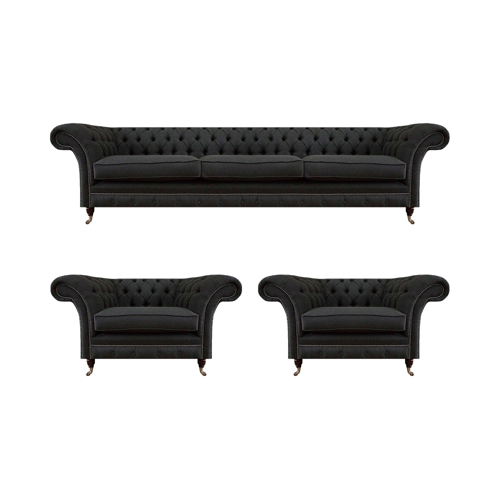 Moderne Chesterfield Schwarze Sitz Couchen Sofagarnitur Sessel 3-Sitzer