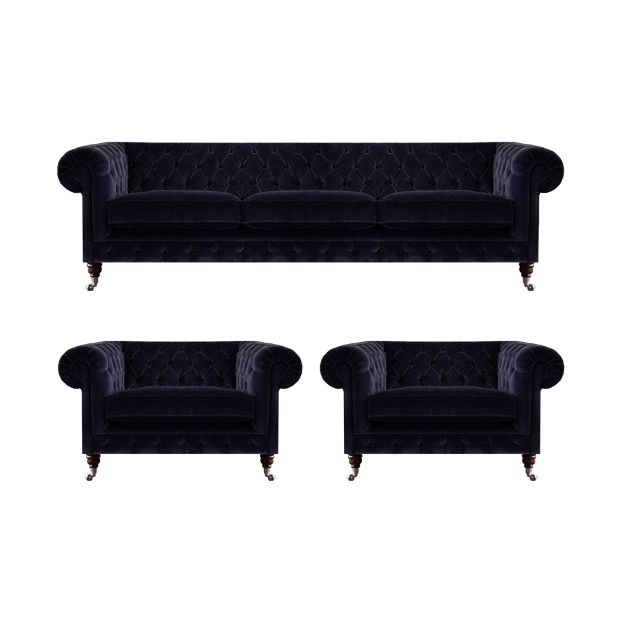 Blaue Chesterfield Couchgarnitur Designer 3-Sitzer 2x Polstersessel 3tlg