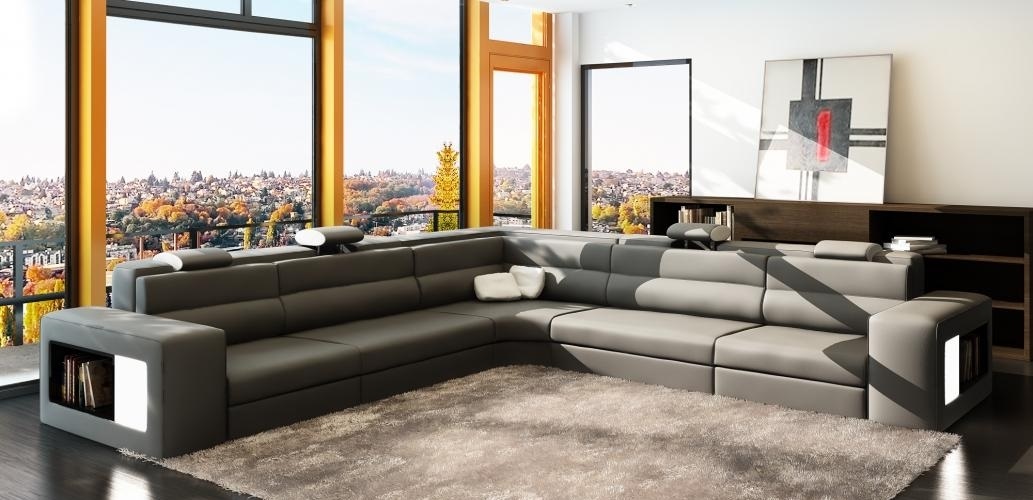Ledersofa Sofa Couch Ecksofa Sitz Polster Wohnlandschaft XXL Big Weiden Grau