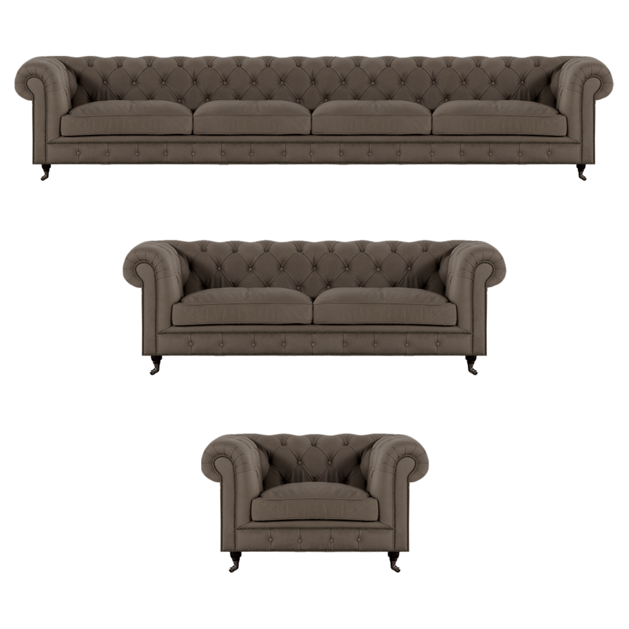 Moderne Graue Chesterfield Garnitur Polstermöbel Textil Couchen 3tlg